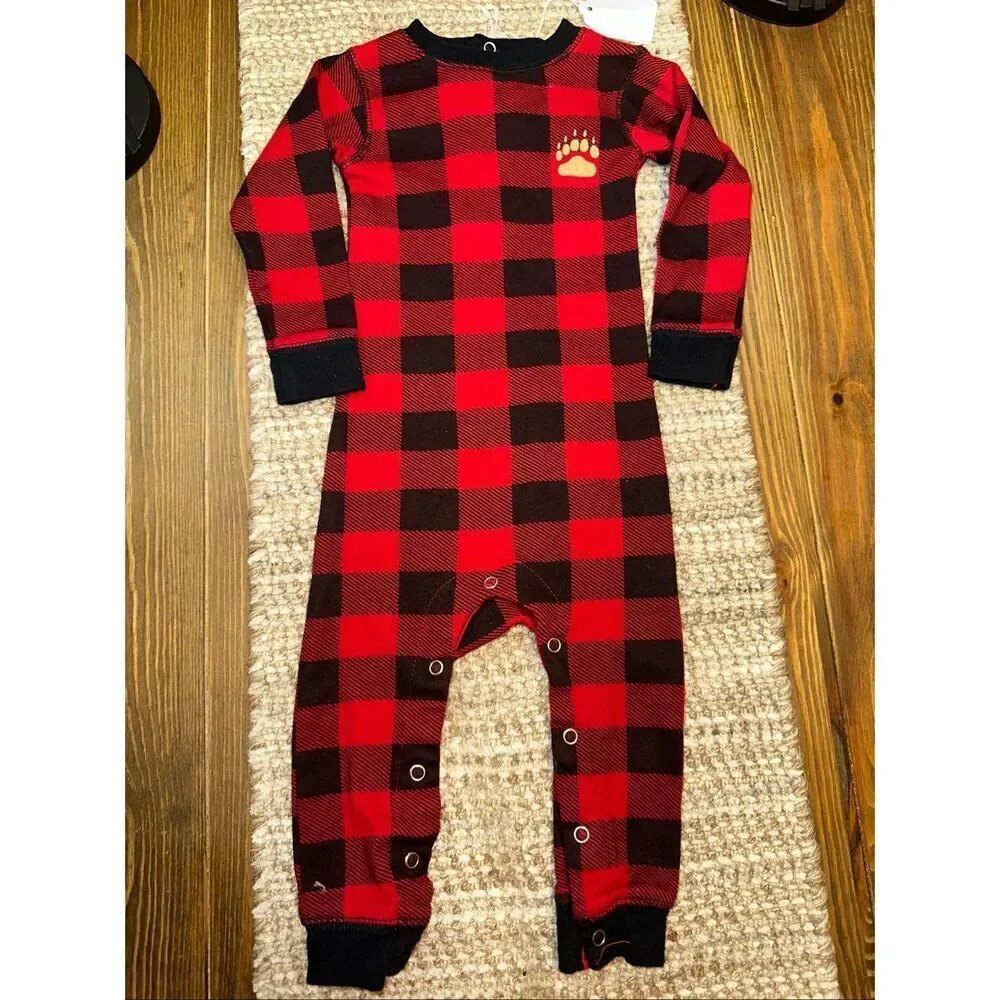 FLAP JACK One Piece Pajama Red Black Buffalo Plaid Rear Flap 12 months pajama sl
